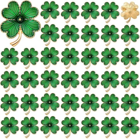 40 Pcs St. Patrick's Day Lapel Pins Irish Shamrock Pin Enamel Plated Clover Pins Green Gold Retro Four Leaf Brooch for Women Men Jewelry Party Favors in Saudi Arabia