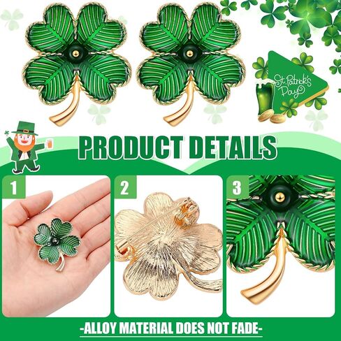 40 Pcs St. Patrick's Day Lapel Pins Irish Shamrock Pin Enamel Plated Clover Pins Green Gold Retro Four Leaf Brooch for Women Men Jewelry Party Favors in Saudi Arabia