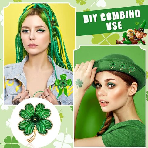 40 Pcs St. Patrick's Day Lapel Pins Irish Shamrock Pin Enamel Plated Clover Pins Green Gold Retro Four Leaf Brooch for Women Men Jewelry Party Favors in Saudi Arabia