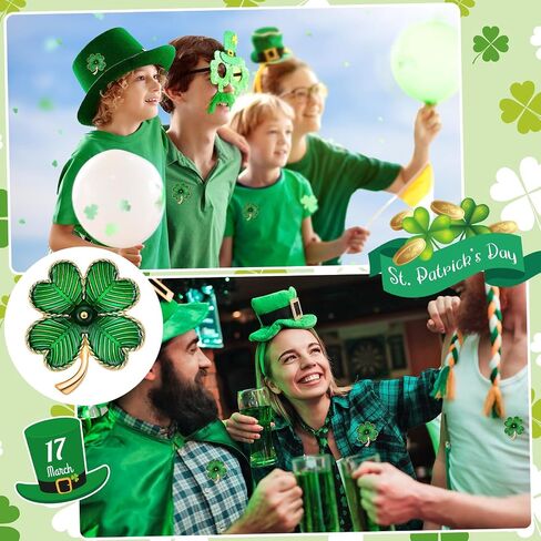 40 Pcs St. Patrick's Day Lapel Pins Irish Shamrock Pin Enamel Plated Clover Pins Green Gold Retro Four Leaf Brooch for Women Men Jewelry Party Favors in Saudi Arabia