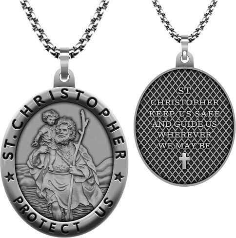 Anwlki Saint Christopher Necklace St Christopher Medal Bless Safety Religion Pendant Gift for Men, Women, Family, Parent, Friend in Saudi Arabia
