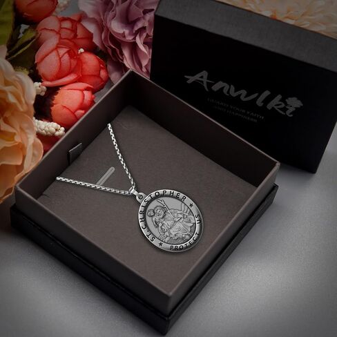 Anwlki Saint Christopher Necklace St Christopher Medal Bless Safety Religion Pendant Gift for Men, Women, Family, Parent, Friend in Saudi Arabia