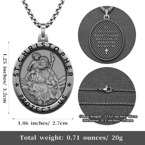 Anwlki Saint Christopher Necklace St Christopher Medal Bless Safety Religion Pendant Gift for Men, Women, Family, Parent, Friend in Saudi Arabia