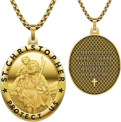 Anwlki Saint Christopher Necklace St Christopher Medal Bless Safety Religion Pendant Gift for Men, Women, Family, Parent, Friend in Saudi Arabia