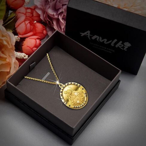 Anwlki Saint Christopher Necklace St Christopher Medal Bless Safety Religion Pendant Gift for Men, Women, Family, Parent, Friend in Saudi Arabia