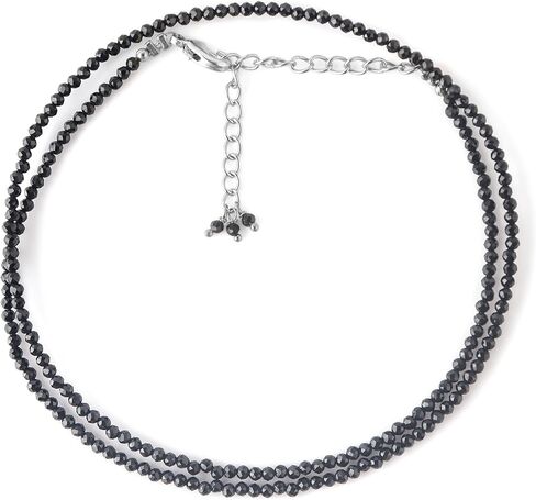 Natural Black Tourmaline Beads Necklace, 2.5 mm Beads Size, Delicate Necklace with Energy Healing Crystals, Silver Plated Chain, Gift for Her, Gemstone Jewelry 18 inch in Saudi Arabia