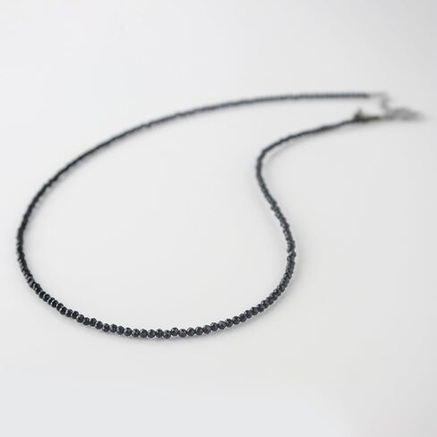 Natural Black Tourmaline Beads Necklace, 2.5 mm Beads Size, Delicate Necklace with Energy Healing Crystals, Silver Plated Chain, Gift for Her, Gemstone Jewelry 18 inch in Saudi Arabia