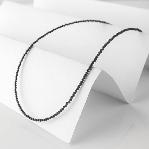 Natural Black Tourmaline Beads Necklace, 2.5 mm Beads Size, Delicate Necklace with Energy Healing Crystals, Silver Plated Chain, Gift for Her, Gemstone Jewelry 18 inch in Saudi Arabia