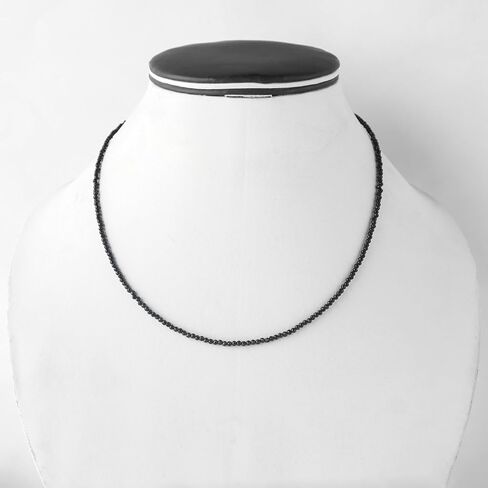 Natural Black Tourmaline Beads Necklace, 2.5 mm Beads Size, Delicate Necklace with Energy Healing Crystals, Silver Plated Chain, Gift for Her, Gemstone Jewelry 18 inch in Saudi Arabia