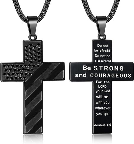 LOYALLOOK Black Cross Necklace for Women Bible Verse Cross Pendant Meaningful Religious Chain Stainless Steel American Flag Cross Pendant Chain in Saudi Arabia