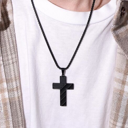 LOYALLOOK Black Cross Necklace for Women Bible Verse Cross Pendant Meaningful Religious Chain Stainless Steel American Flag Cross Pendant Chain in Saudi Arabia