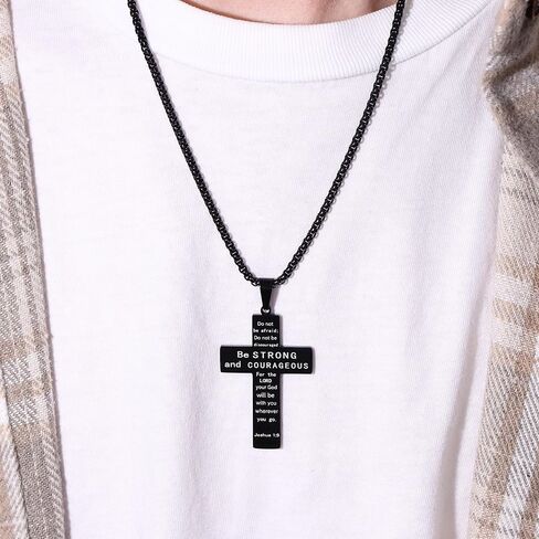 LOYALLOOK Black Cross Necklace for Women Bible Verse Cross Pendant Meaningful Religious Chain Stainless Steel American Flag Cross Pendant Chain in Saudi Arabia