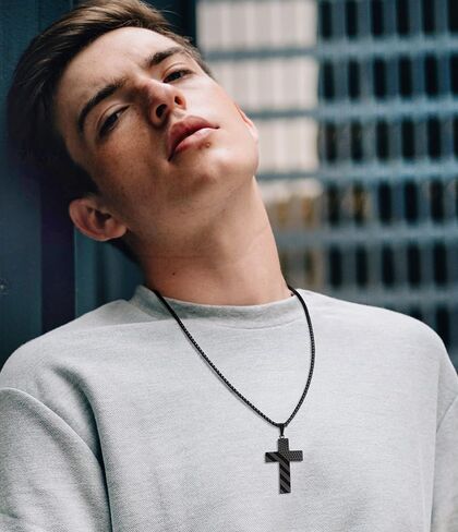LOYALLOOK Black Cross Necklace for Women Bible Verse Cross Pendant Meaningful Religious Chain Stainless Steel American Flag Cross Pendant Chain in Saudi Arabia