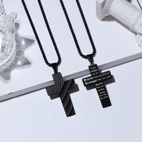 LOYALLOOK Black Cross Necklace for Women Bible Verse Cross Pendant Meaningful Religious Chain Stainless Steel American Flag Cross Pendant Chain in Saudi Arabia