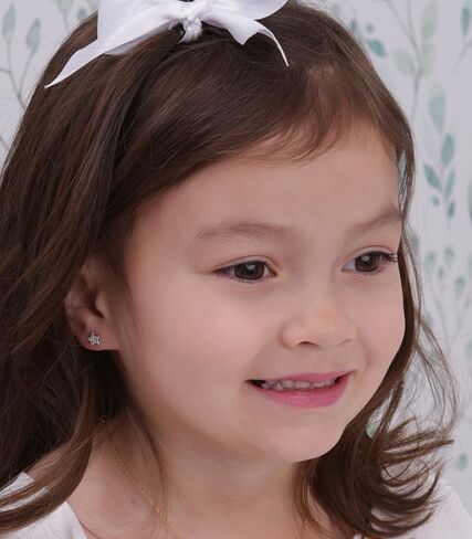 Children's Sterling Silver Star Screw Back Earrings with Tiny CZ Stones in Saudi Arabia