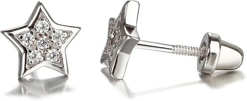 Children's Sterling Silver Star Screw Back Earrings with Tiny CZ Stones in Saudi Arabia