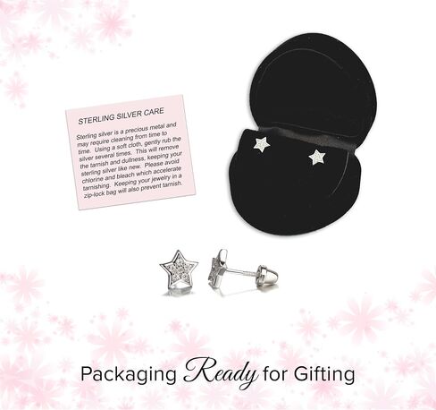 Children's Sterling Silver Star Screw Back Earrings with Tiny CZ Stones in Saudi Arabia