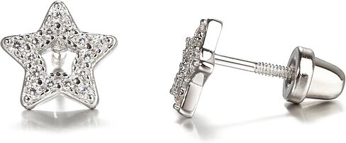 Children's Sterling Silver Star Screw Back Earrings with Tiny CZ Stones in Saudi Arabia