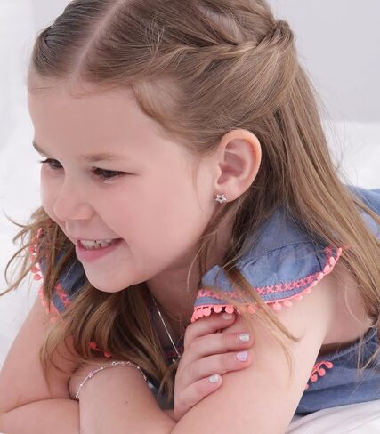 Children's Sterling Silver Star Screw Back Earrings with Tiny CZ Stones in Saudi Arabia