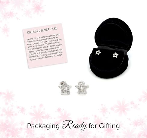Children's Sterling Silver Star Screw Back Earrings with Tiny CZ Stones in Saudi Arabia