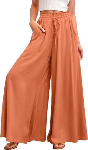 Wide Leg Pants for Women Casual Elastic Waist Loose Trousers with Pockets in Saudi Arabia