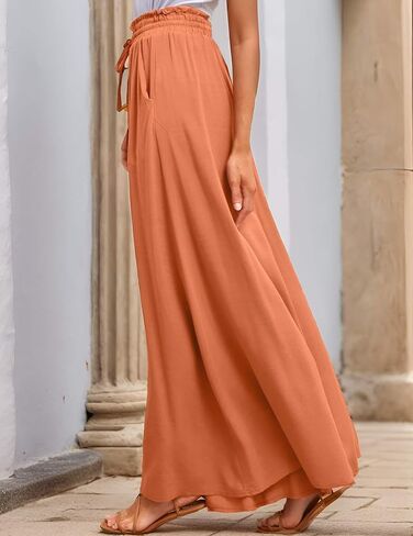 Wide Leg Pants for Women Casual Elastic Waist Loose Trousers with Pockets in Saudi Arabia