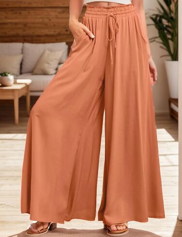 Wide Leg Pants for Women Casual Elastic Waist Loose Trousers with Pockets in Saudi Arabia