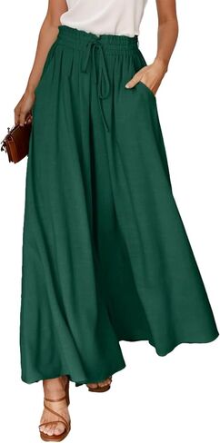 Wide Leg Pants for Women Casual Elastic Waist Loose Trousers with Pockets in Saudi Arabia