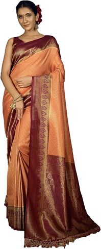 الساري الهندي للنساء من الحرير الخام باناراسي المنسوج ساري | ساري هدية زفاف ديوالي الهندي وبلوزة غير مخيطة in Kuwait