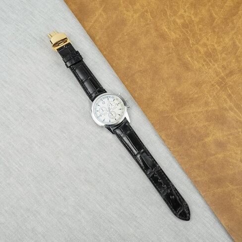 vinacreations 19mm Black Alligator Belly Leather Watch Band Gold Deployment Clasp Men Quick Release Crocodile Exotic Replacement Wristwatch Strap Premium Handmade DH-01D-G-19MM in Kuwait