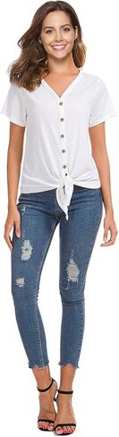 قمصان نسائية بأكمام قصيرة وربطة عنق وأزرار سفلية من Henley قمصان صيفية كاجوال تونيك تي شيرت in Kuwait