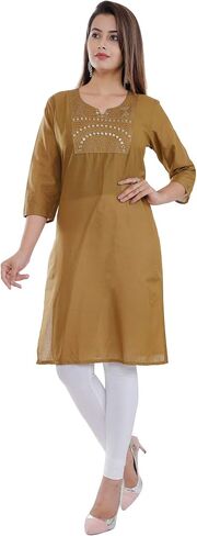 Indian Women's Plain Embroiderd Cotton Straight Kurti Top in Saudi Arabia