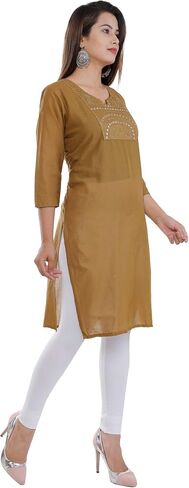 Indian Women's Plain Embroiderd Cotton Straight Kurti Top in Saudi Arabia