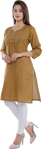 Indian Women's Plain Embroiderd Cotton Straight Kurti Top in Saudi Arabia