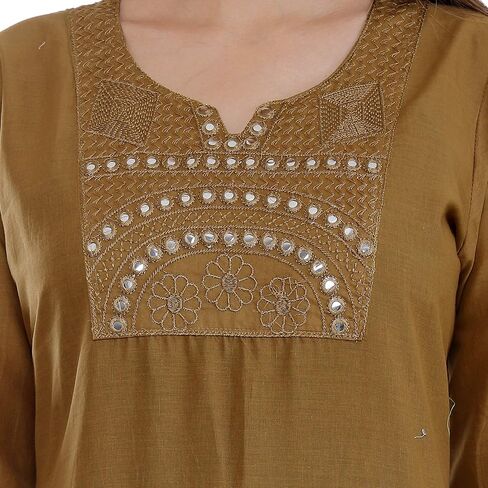 Indian Women's Plain Embroiderd Cotton Straight Kurti Top in Saudi Arabia