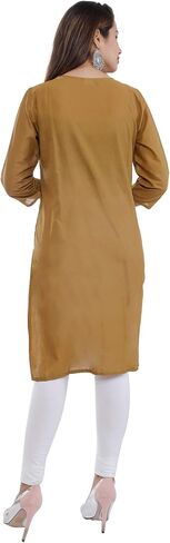 Indian Women's Plain Embroiderd Cotton Straight Kurti Top in Saudi Arabia