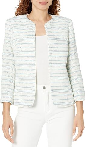 Anne Klein Women's Stripe Tweed Piped Cardigan Jacket W/Cro in Saudi Arabia