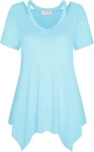 Bulotus Womens Summer Short Sleeve Tunic Dressy Casual Spring 3 4 Sleeve Shirt Cut Out V Neck Long Tops Beach Vacation in Kuwait