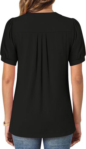 syoss Women's 2024 V-Neck Puff Short Sleeve Pleated Tops Summer Fashion Tunics Casual Blouse T Shirts in Kuwait