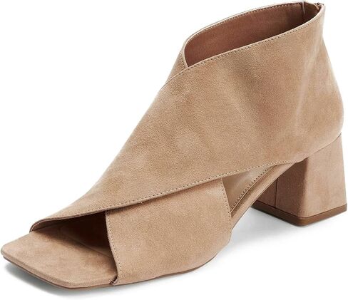 حذاء نسائي من LEHOOR بكعب مكتنز مفتوح عند الأصابع من الجلد السويدي بفتحة جانبية للكاحل بمقدمة مفتوحة مربعة مقاس 5 سم بكعب متوسط ​​فستان بكعب صندل وأحذية طويلة بسحاب خلفي وحفلات المكتب من جلد الغزال باللون البيج - 8 M US in Kuwait
