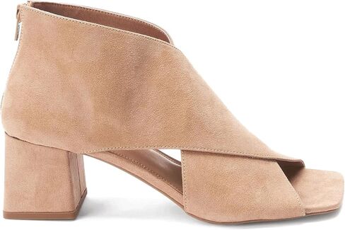 حذاء نسائي من LEHOOR بكعب مكتنز مفتوح عند الأصابع من الجلد السويدي بفتحة جانبية للكاحل بمقدمة مفتوحة مربعة مقاس 5 سم بكعب متوسط ​​فستان بكعب صندل وأحذية طويلة بسحاب خلفي وحفلات المكتب من جلد الغزال باللون البيج - 8 M US in Kuwait