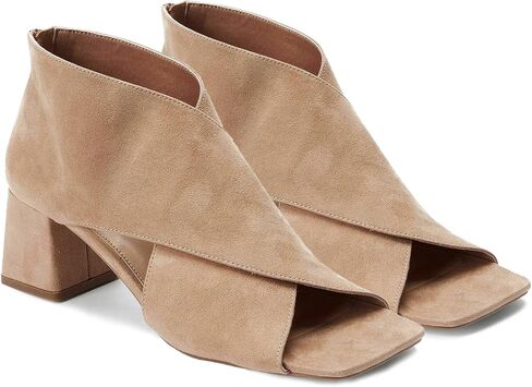 حذاء نسائي من LEHOOR بكعب مكتنز مفتوح عند الأصابع من الجلد السويدي بفتحة جانبية للكاحل بمقدمة مفتوحة مربعة مقاس 5 سم بكعب متوسط ​​فستان بكعب صندل وأحذية طويلة بسحاب خلفي وحفلات المكتب من جلد الغزال باللون البيج - 8 M US in Kuwait