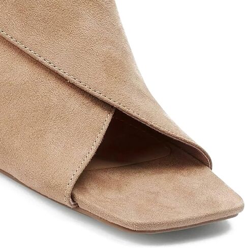 حذاء نسائي من LEHOOR بكعب مكتنز مفتوح عند الأصابع من الجلد السويدي بفتحة جانبية للكاحل بمقدمة مفتوحة مربعة مقاس 5 سم بكعب متوسط ​​فستان بكعب صندل وأحذية طويلة بسحاب خلفي وحفلات المكتب من جلد الغزال باللون البيج - 8 M US in Kuwait