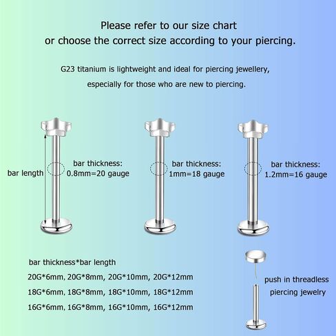 Lantine Threadless Nose Ring g23 Titanium 16g 18g 20g Push in Flat Back Earrings Nose Stud Lip Cartilage Helix Daith Piercing Jewelry in Saudi Arabia