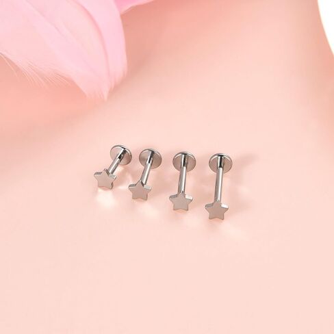 Lantine Threadless Nose Ring g23 Titanium 16g 18g 20g Push in Flat Back Earrings Nose Stud Lip Cartilage Helix Daith Piercing Jewelry in Saudi Arabia