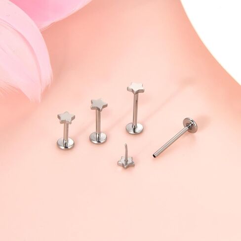 Lantine Threadless Nose Ring g23 Titanium 16g 18g 20g Push in Flat Back Earrings Nose Stud Lip Cartilage Helix Daith Piercing Jewelry in Saudi Arabia