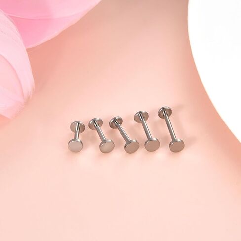 Lantine Threadless Nose Ring g23 Titanium 16g 18g 20g Push in Flat Back Earrings Nose Stud Lip Cartilage Helix Daith Piercing Jewelry in Kuwait