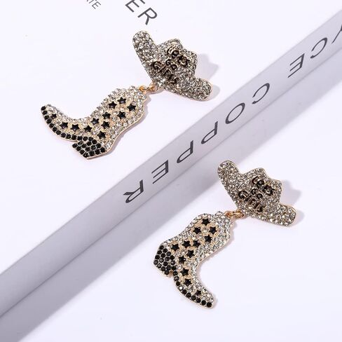 الأقراط الغربية التألق حجر الراين مطرز نجمة راعية البقر الأقراط التمهيد البلاد الغربي الحفل الزي دعونا نذهب الفتيات قبعة رعاة البقر الأحذية قطرة أقراط تتدلى للنساء الفتيات ناشفيل روديو العازبة حزب المجوهرات الهدايا in Kuwait