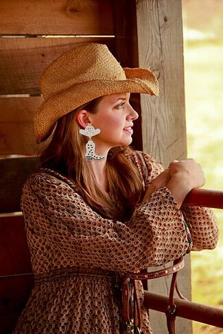 الأقراط الغربية التألق حجر الراين مطرز نجمة راعية البقر الأقراط التمهيد البلاد الغربي الحفل الزي دعونا نذهب الفتيات قبعة رعاة البقر الأحذية قطرة أقراط تتدلى للنساء الفتيات ناشفيل روديو العازبة حزب المجوهرات الهدايا in Kuwait