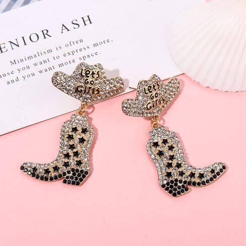 الأقراط الغربية التألق حجر الراين مطرز نجمة راعية البقر الأقراط التمهيد البلاد الغربي الحفل الزي دعونا نذهب الفتيات قبعة رعاة البقر الأحذية قطرة أقراط تتدلى للنساء الفتيات ناشفيل روديو العازبة حزب المجوهرات الهدايا in Kuwait